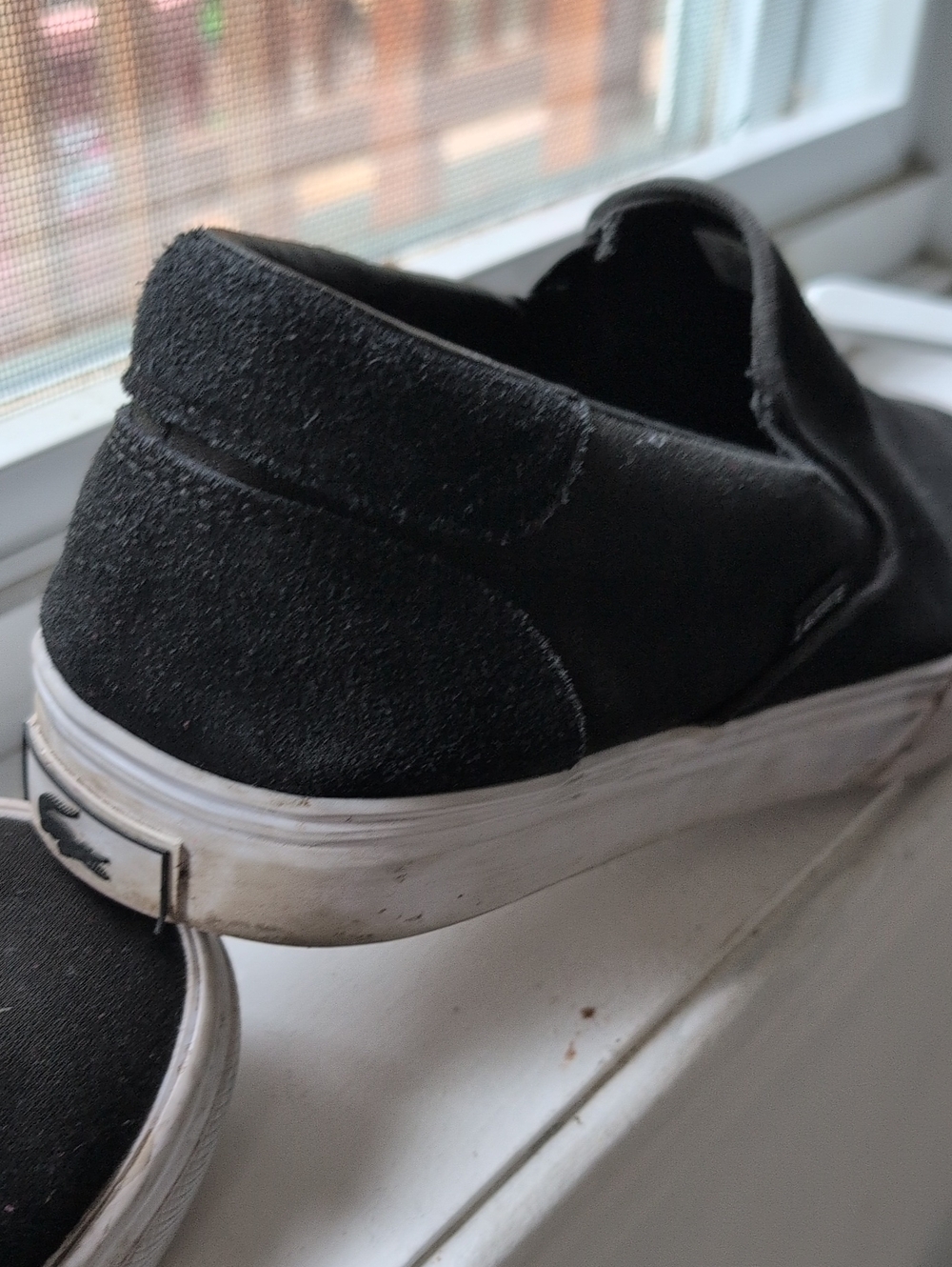 Lacoste Black Suede Slip-On Sneakers with White Sole